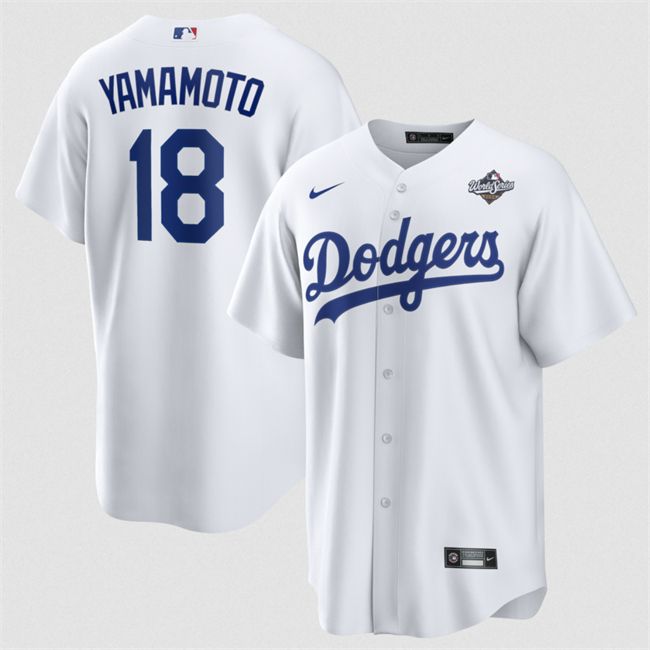 Los Angeles Dodgers #18 Yoshinobu Yamamoto White 2025 World Series Home Cool Base Stitched Jersey - Zenithce