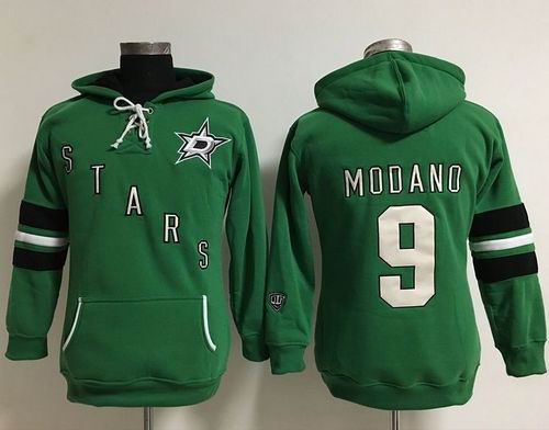 Dallas Stars #9 Mike Modano Green Women's Old Time Heidi Hoodie NHL Hoodie - Zenithce