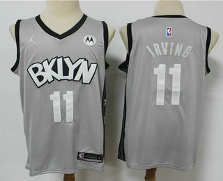 Brooklyn Nets #11 Kyrie Irving Light Grey 2021 Brand Jordan Swingman Stitched Jersey With NEW Sponsor Logo - Zenithce