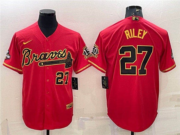 Atlanta Braves #27 Austin Riley Red Gold Cool Base Stitched Baseball Jersey - Zenithce