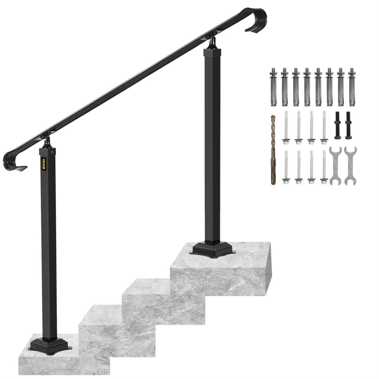 VEVORbrand Handrail for Stairs Fit 1 or 2 Steps Wrought Iron Handrail,Outdoor Stair Railing - Zenithce
