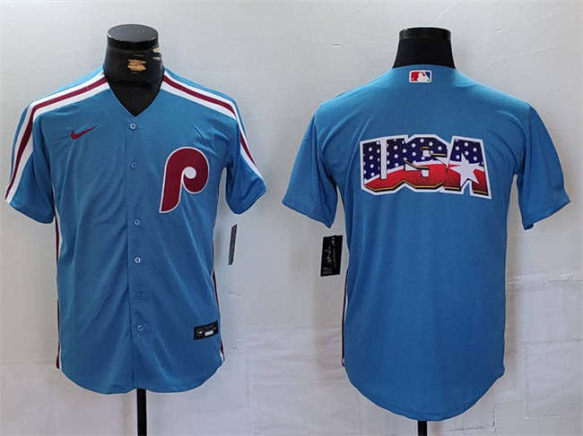 Philadelphia Phillies Team Big Logo Blue Cool Base Stitched Jersey - Zenithce