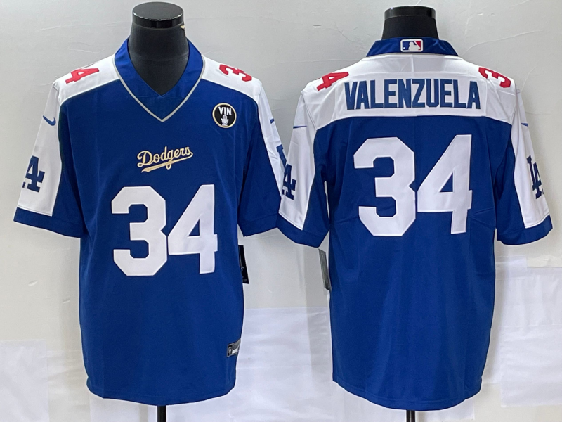 Los Angeles Dodgers #34 Toro Valenzuela Blue Vin Scully Patch Stitched Jersey - Zenithce