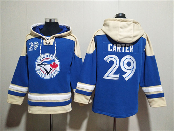 Toronto Blue Jays #29 Joe Carter Royal Ageless Must-Have Lace-Up Pullover Hoodie - Zenithce