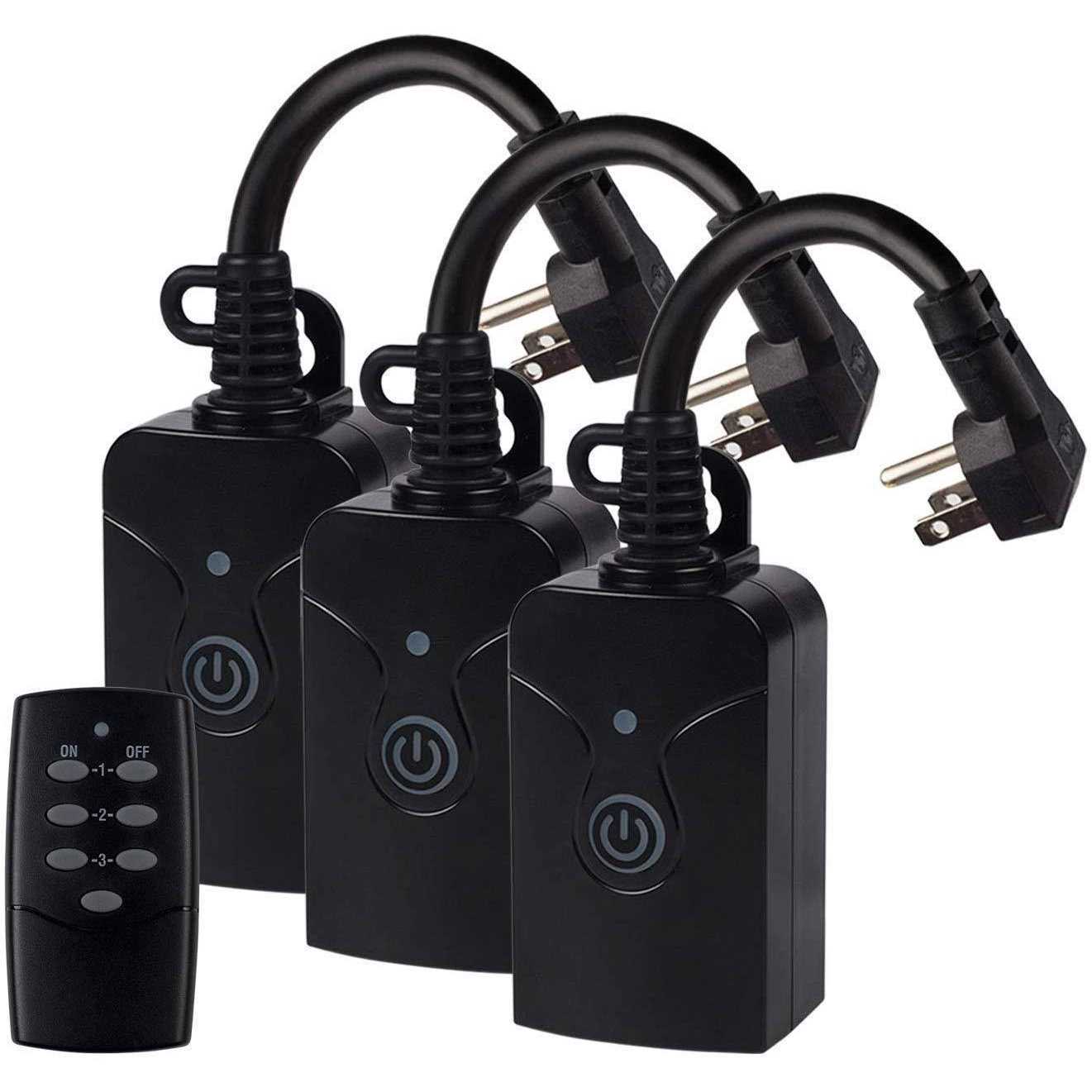Hbn Outdoor Indoor Wireless Remote Control 3-Prong Outlet Weatherproof Heavy Duty 15 A Compact 1 Remote 1 Outlet with Remote 6-inch Cord 100ft Range - Zenithce