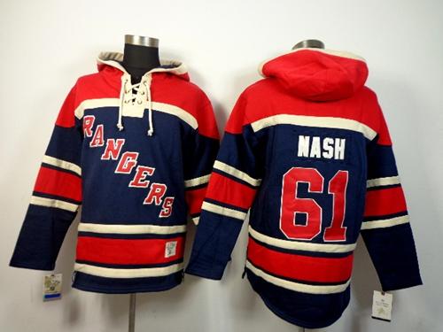 Rangers #61 Rick Nash Navy Blue Sawyer Hooded Sweatshirt Stitched Jersey - Zenithce