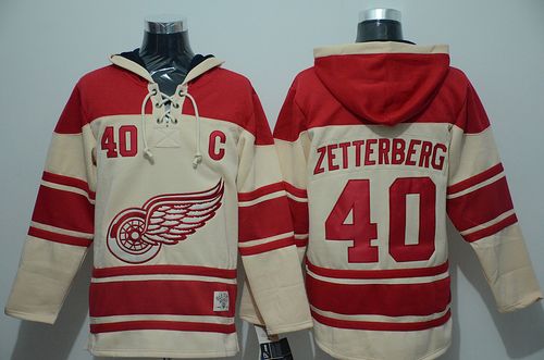 Red Wings #40 Henrik Zetterberg Cream Sawyer Hooded Sweatshirt Stitched Jersey - Zenithce