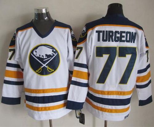 Sabres #77 Pierre Turgeon White CCM Throwback Stitched Jersey - Zenithce