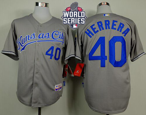 Royals #40 Kelvin Herrera Grey Cool Base W 2015 World Series Patch Stitched Jersey - Zenithce