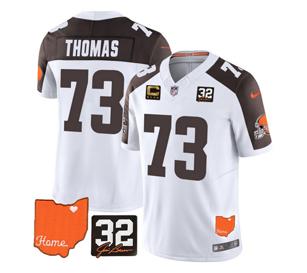 Cleveland Browns #73 Joe Thomas White Brown 2023 F.U.S.E. With Jim Brown Memorial Patch And 4-Star C Patch Vapor Untouchable Limited Stitched Jersey - Zenithce