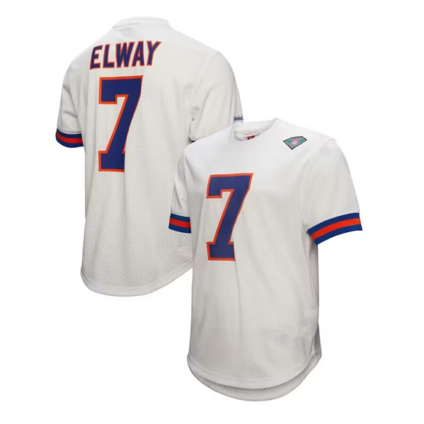 Denver Broncos #7 John Elway Mitchel Ness White Stitched Jersey - Zenithce