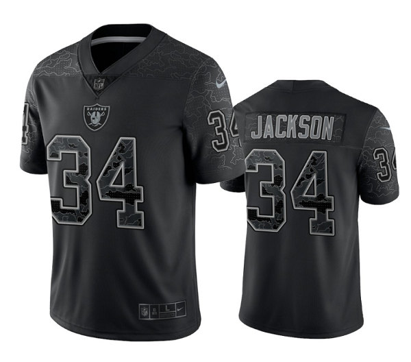 Las Vegas Raiders #34 Bo Jackson Black Reflective Limited Stitched Football Jersey - Zenithce