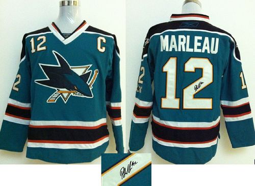 Sharks #12 Patrick Marleau Teal Autographed Stitched Jersey - Zenithce
