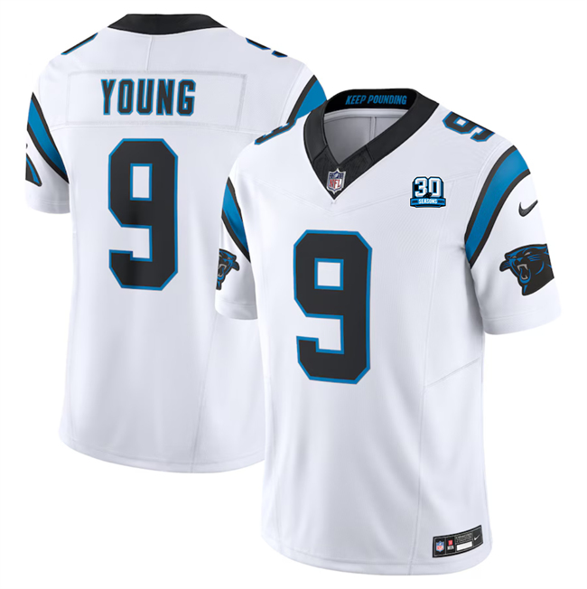 Carolina Panthers #9 Bryce Young White 2024 30th Anniversary Patch F.U.S.E. Vapor Limited Stitched Jersey - Zenithce