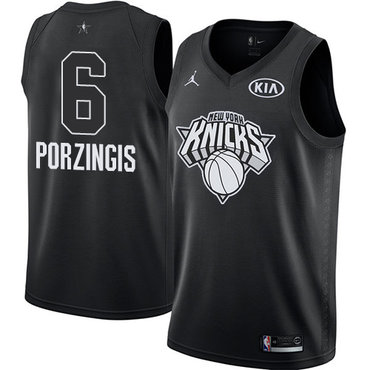 Knicks #6 Kristaps Porzingis Black Jordan Swingman 2018 All-Star Game Jersey - Zenithce