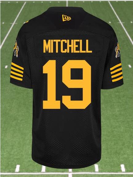 CFL Hamilton tiger cats #19 MITCHELL Black Crested Home Replica Jersey - Zenithce