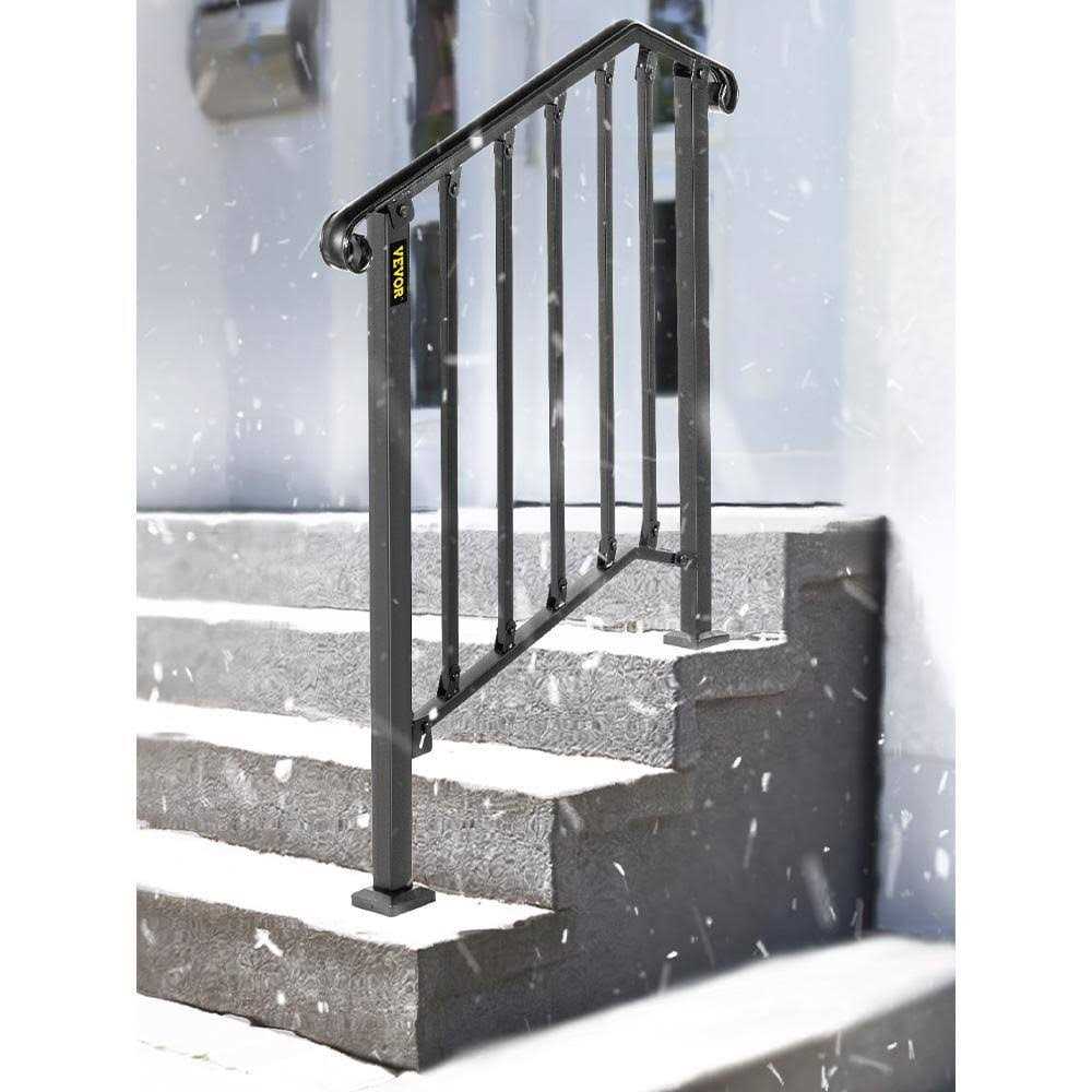 VEVOR 2 ft. Handrails for Outdoor Steps Fit 2 or 3 Steps Outdoor Stair Railing Wrought Iron Handrail with baluster - Zenithce