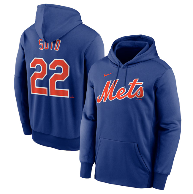 New York Mets #22 Juan Soto Royal Name Number Pullover Hoodie - Zenithce