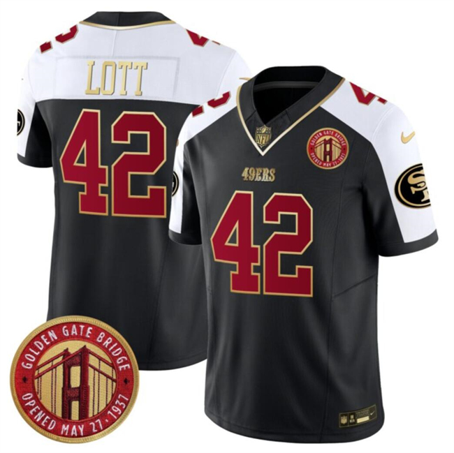 San Francisco 49ers #42 Ronnie Lott Balck White F.U.S.E. Golden Gate Bridge Patch Alternate Vapor Limited Stitched Jersey - Zenithce