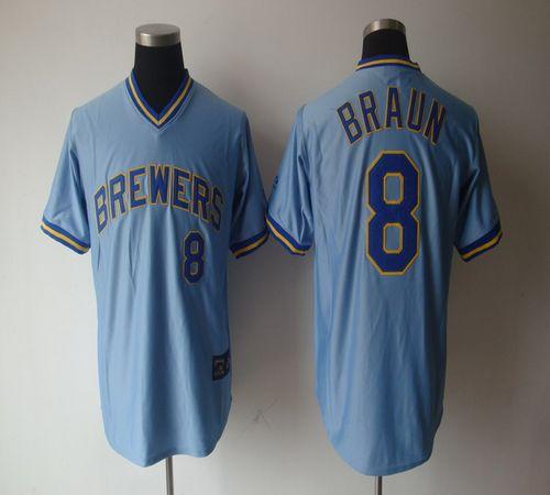 Brewers #8 Ryan Braun Light Blue Cooperstown Stitched Jersey - Zenithce