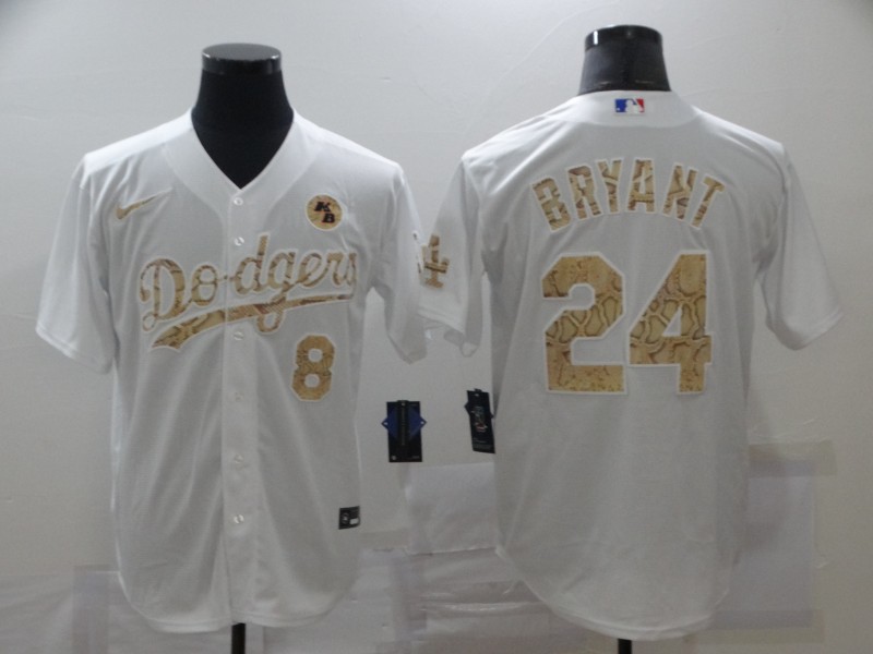 Los Angeles Dodgers Front #8 Back #24 Kobe Bryant With KB Patch White Cool Base Stitched Jersey - Zenithce