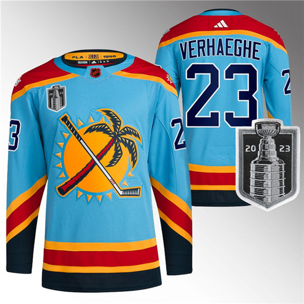 Florida Panthers #23 Carter Verhaeghe Blue 2023 Stanley Cup Final Reverse Retro Stitched Jersey - Zenithce