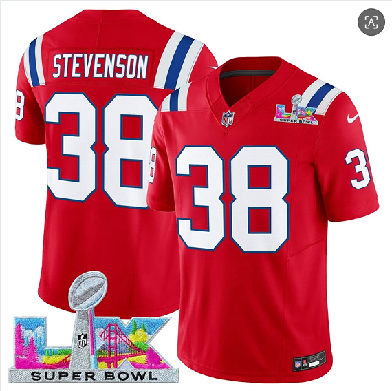 New England Patriots #38 Rhamondre Stevenson Red 2025 F.U.S.E. Super Bowl LX Patch Vapor Limited Stitched Jersey - Zenithce