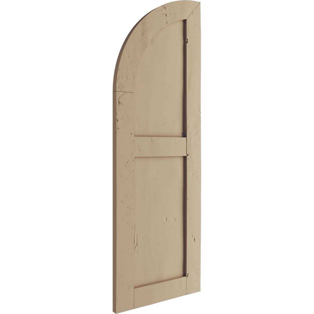 Ekena Millwork 12W x Timberthane Two Equal Flat Panel w/Quarter Round Arch Top Faux Wood Shutters - Zenithce