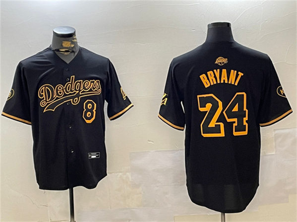 Los Angeles Dodgers Front #8 Back #24 Kobe Bryant Black Stitched Jersey - Zenithce