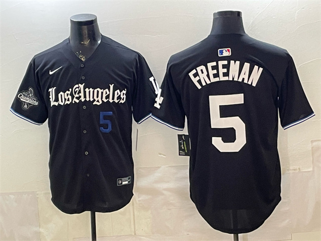 Los Angeles Dodgers #5 Freddie Freeman Black 2025 World Series Champions Patch 'Gothic Edition' Vapor Premier Limited Stitched Jersey - Zenithce