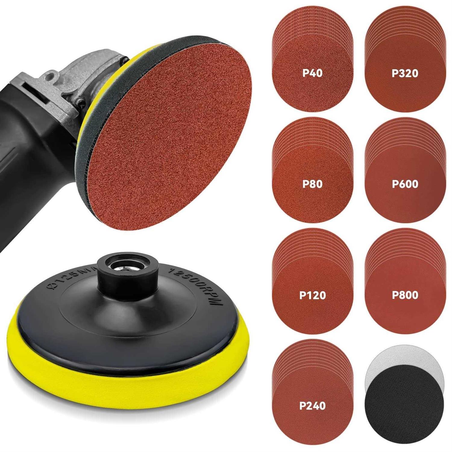 Toovem A Family Of Manufacturers Toovem Angle Grinder Sanding Disc, Hook and Loop Backing Pad with Sanding Discs and Foam Buffering - Zenithce
