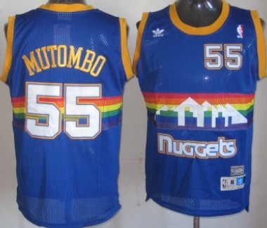 Denver Nuggets #55 Dikembe Mutombo Blue Rainbow Swingman Throwback Jersey - Zenithce