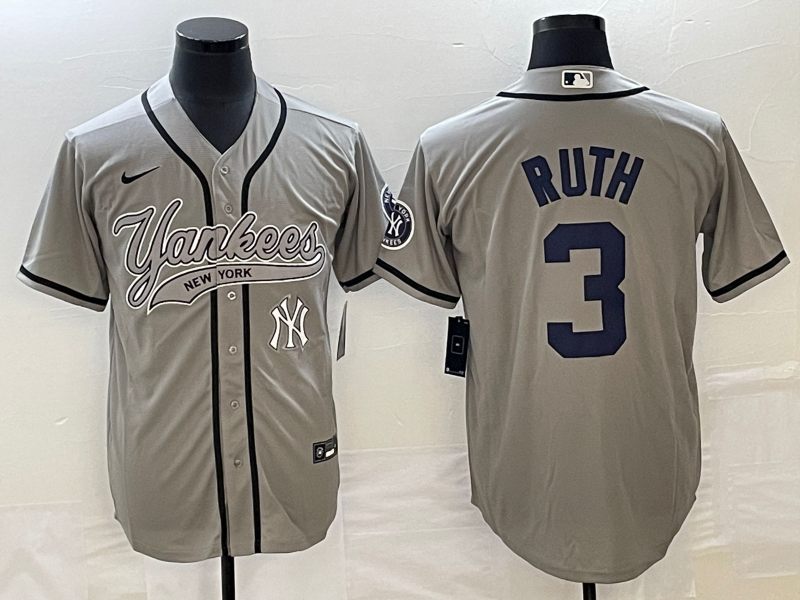 New York Yankees #3 Babe Ruth Gray With Patch Cool Base Stitched Jersey - Zenithce