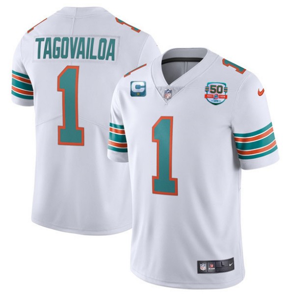 Miami Dolphins Customized White With 1-Star C Patch 50th Perfect Season Patch Stitched Jersey - Zenithce