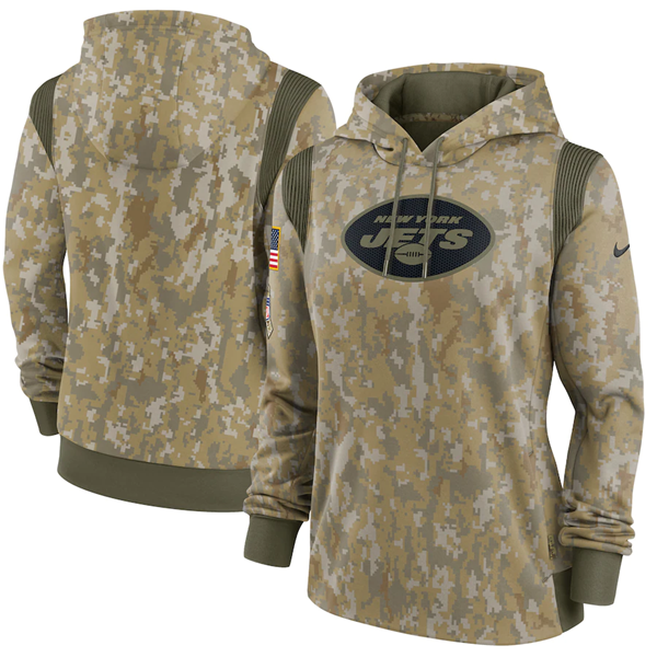 Women's New York Jets 2021 Camo Salute To Service Therma Performance Pullover Hoodie(Run Small) - Zenithce