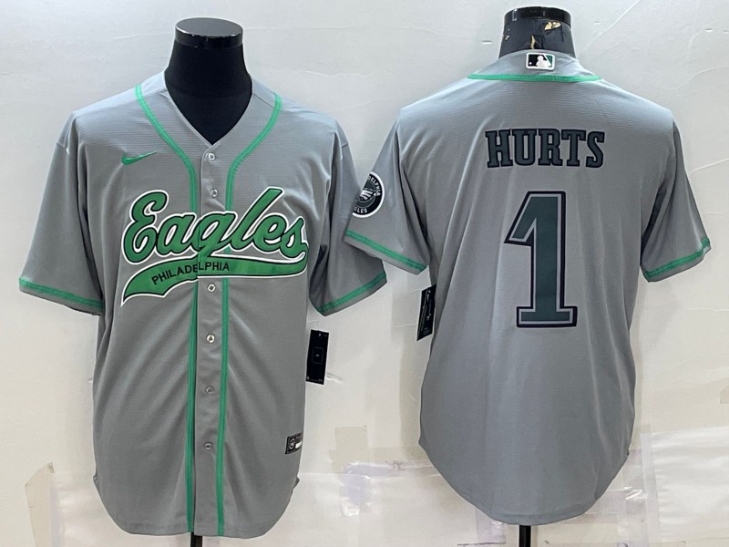 Philadelphia Eagles #1 Jalen Hurts Gray With Patch Cool Base Stitched Jersey - Zenithce