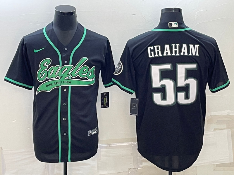 Philadelphia Eagles #55 Brandon Graham Black With Patch Cool Base Stitched Baseball Jersey - Zenithce