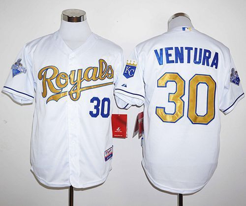 Royals #30 Yordano Ventura White 2015 World Series Champions Gold Program Stitched Jersey - Zenithce