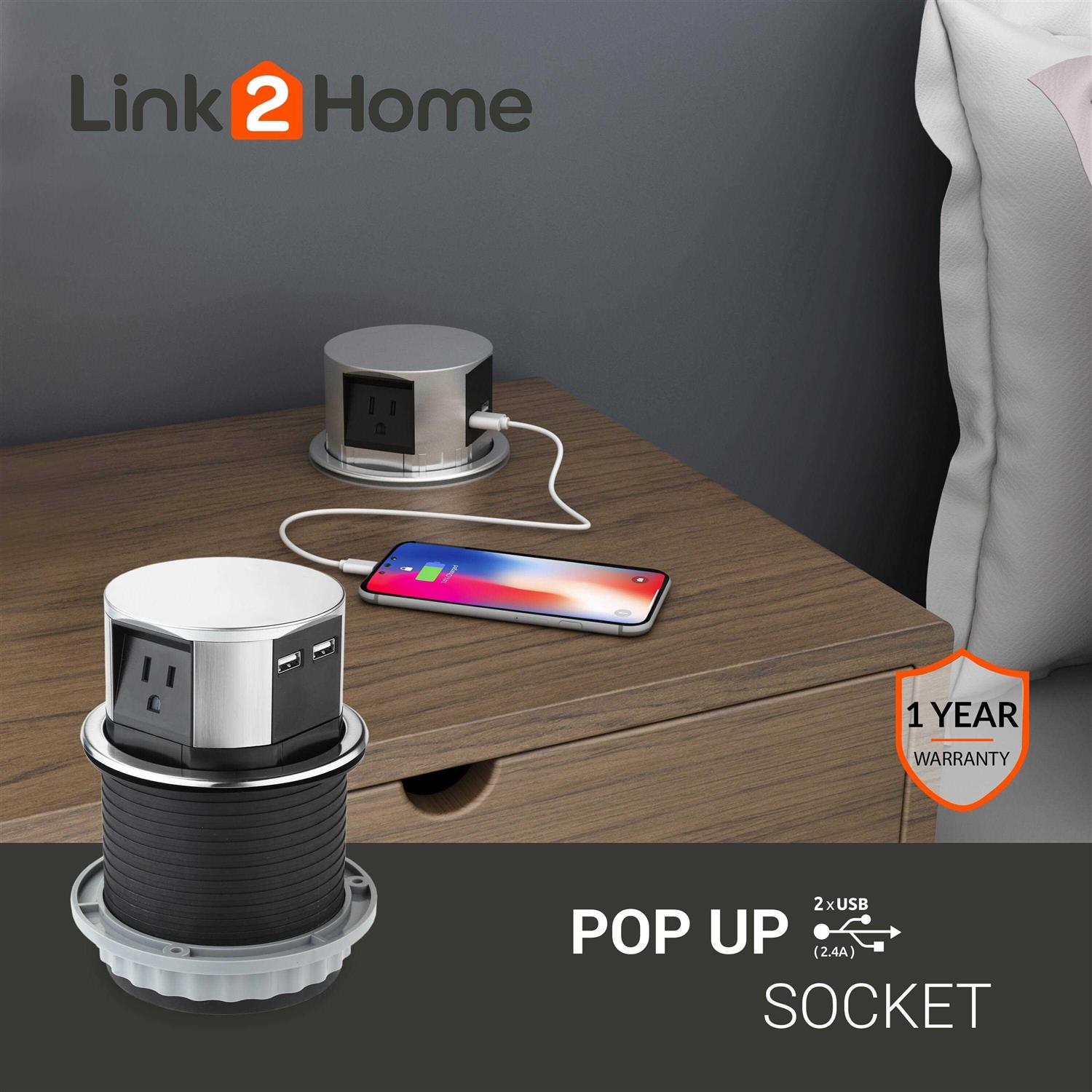 Link2Home Space Saver Grommet Socket with USB 1 Power Outlet 15A EM-PU-300E - Zenithce