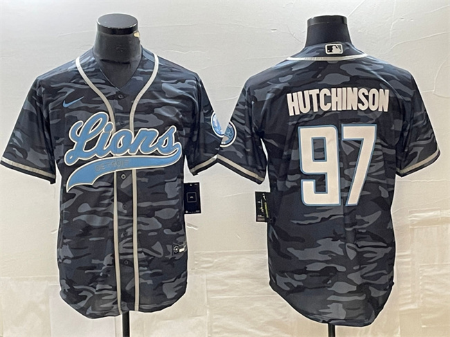 Detroit Lions #97 Aidan Hutchinson Gray Camo Cool Base Stitched Jersey - Zenithce