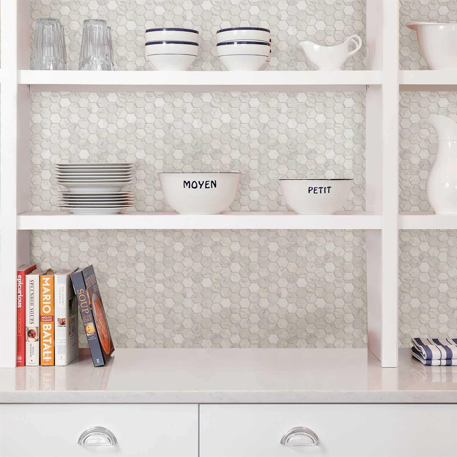 InHome Herringbone Carrara Peel & Stick Backsplash Tiles - Zenithce