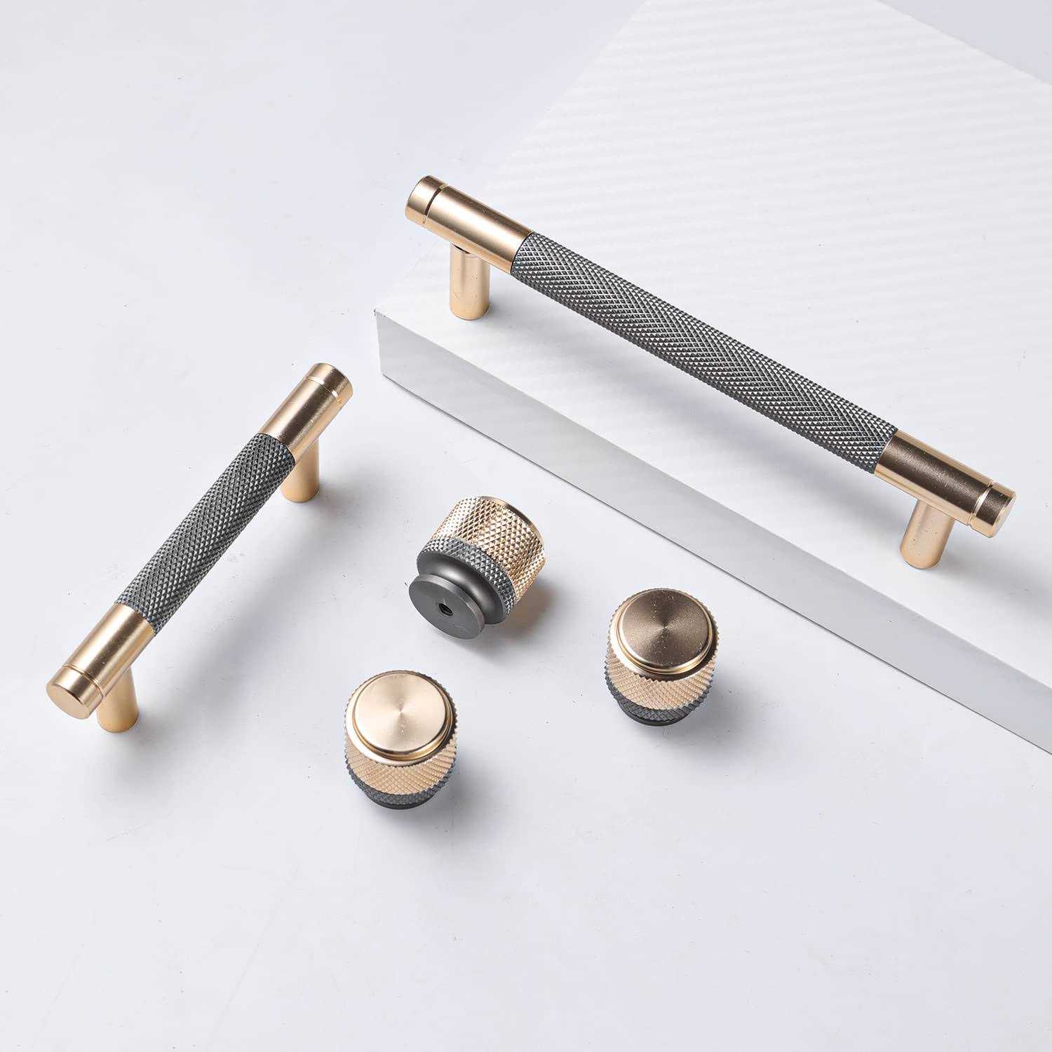Westablize 24 Pack Bar Cabinet Pulls Gold and Grey Knurled Handles for Brushed Gold Drawer Pulls Cupboard - Zenithce