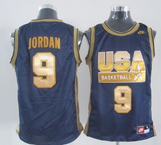1992 Olympics Team USA #9 Michael Jordan Navy Blue With Gold Swingman Jersey - Zenithce