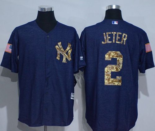 Yankees #2 Derek Jeter Denim Blue Salute To Service Stitched Jersey - Zenithce
