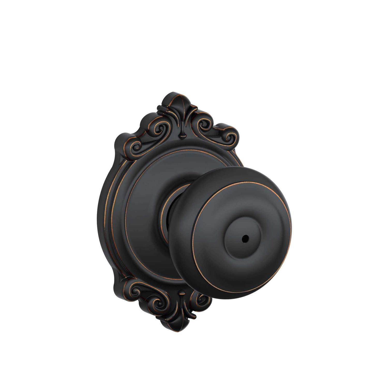 Schlage Georgian Passage Door Knob Set with Decorative Brookshire Trim F10GEO - Zenithce