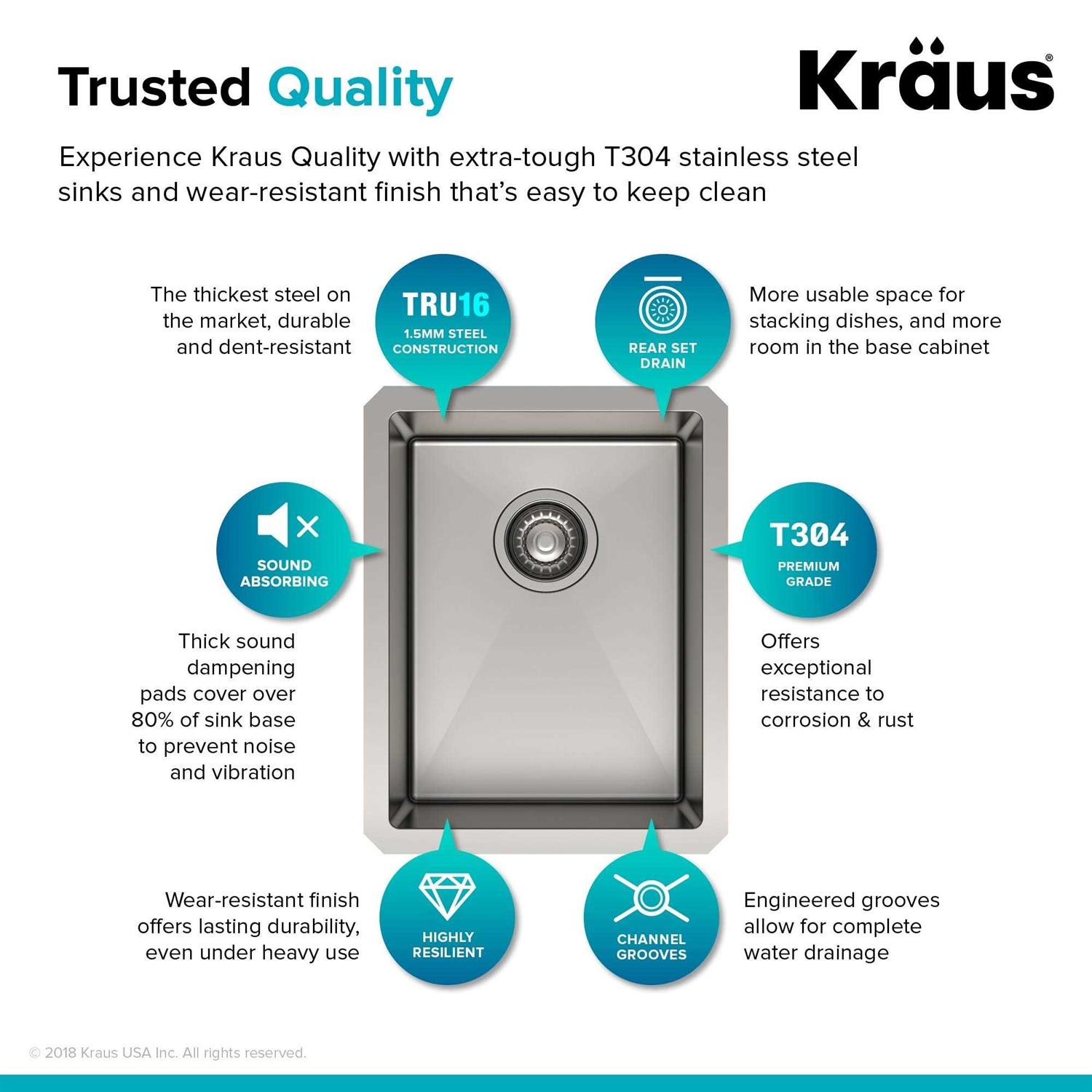 Kraus KHU100-32 Standart PRO 16-Gauge Undermount Single Bowl Stainless Steel Kitchen Sink - Zenithce
