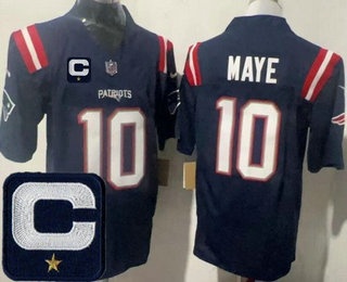 New England Patriots #10 Drake Maye Limited Navy Captain Patch FUSE Vapor Jersey - Zenithce