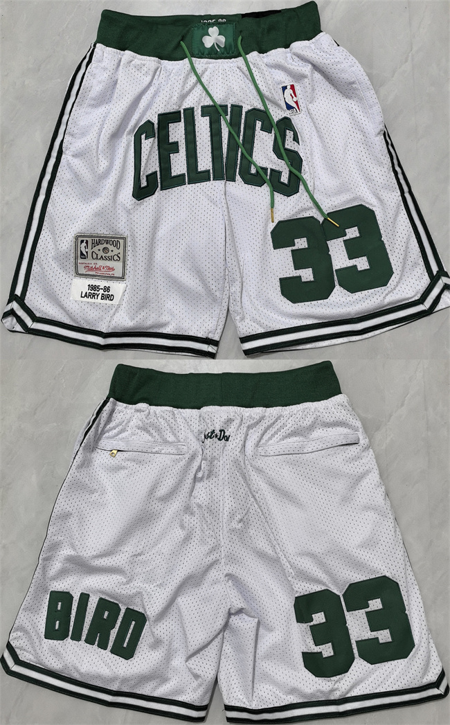 Boston Celtics #33 Larry Bird White Shorts (Run Small) - Zenithce