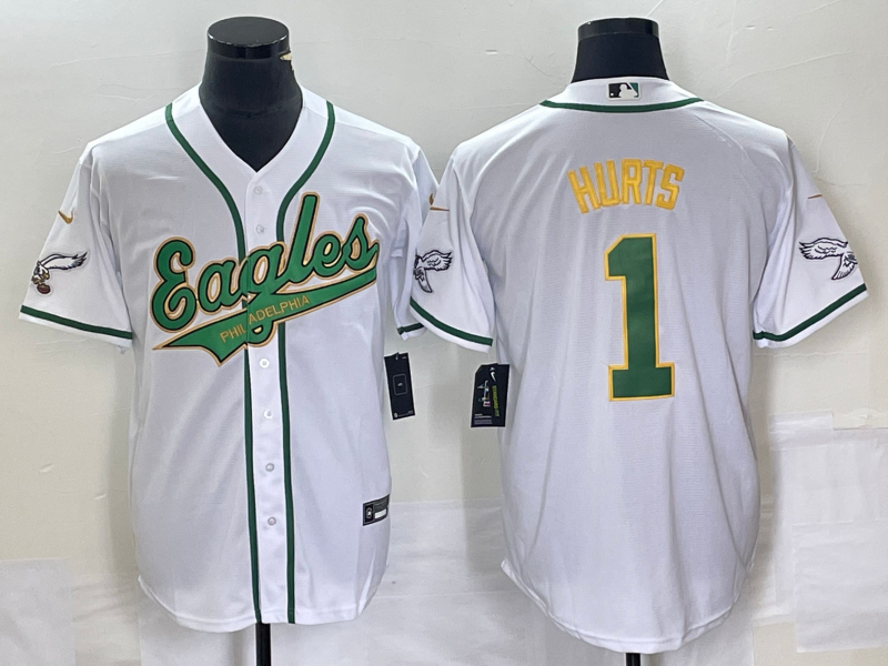 Philadelphia Eagles #1 Jalen Hurts White Gold Cool Base Stitched Jersey - Zenithce