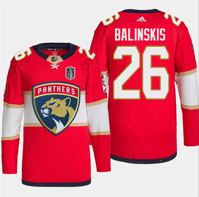 Florida Panthers #26 Uvis Balinskis Red 2024 Stanley Cup Final Patch Stitched Jersey - Zenithce